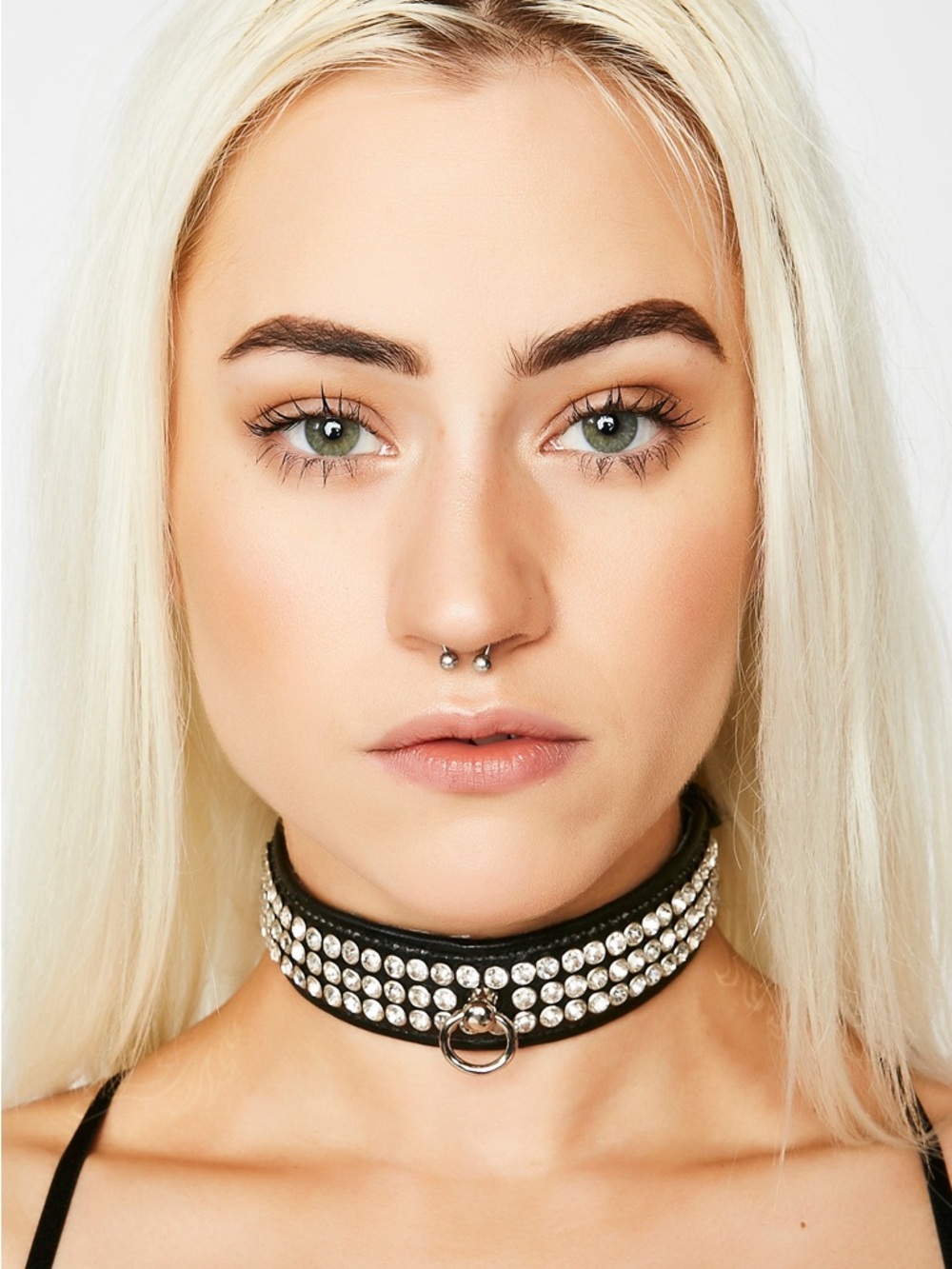 3-Row Rhinestone Collar W/Ring, size S/M